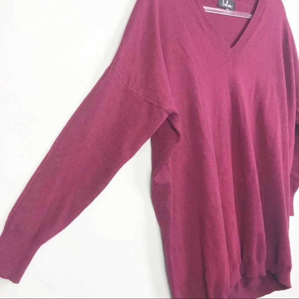 LULU’S | V-Neck Oversized Sweater Burgundy Women’s Size S/M